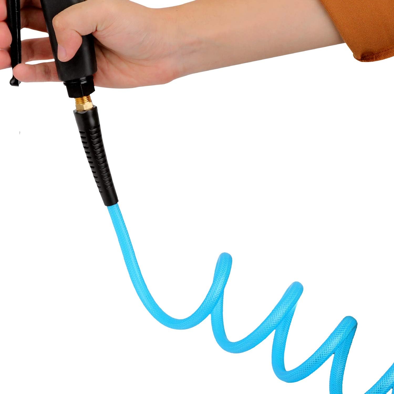 WYNNsky 1/4''×10ft Recoil PU Air Hose, Air Compressor Hose with Swivel Fittings and Bend Restrictors - - 