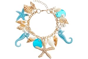 RUOFFETA Shell Starfish Necklace Bracelet Conch Statement Chunky Necklace Mermaid Costume Jewelry Beach Jewelry for Women