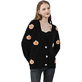CHICWISH Women's Black Purple Halloween Ghost Patch Open Front Cardigan Sweaters V Neck Casual Button Down Knit Coats