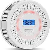 Smoke Detector Carbon Monoxide Gas Alarm, Fire Carbon Monoxide (CO) Detector 2 in 1 with Digital Display and Sound Light Alarm, Battery Operated Suitable for Bedroom Warehouse Kitchen or RV Travel