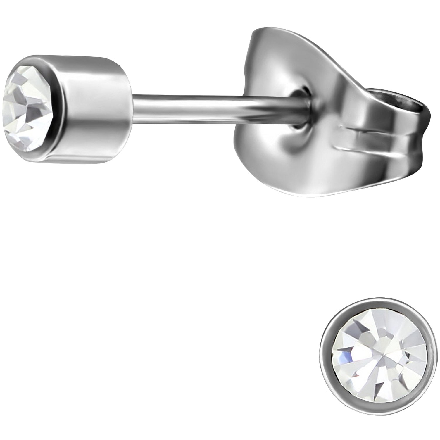 JAYARE Round Crystal Children’s Ear Studs 316L Surgical Steel 3 mm Girls Earrings Stainless Steel Children’s Jewellery Kristall-weiß