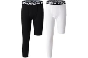 DEVOROPA Youth Boys One Leg Compression Pants for Basketball 3/4 Leggings Sports Tights Kids Athletic Soccer Base Layer