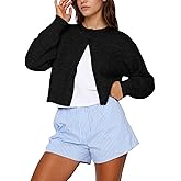 Dokuritu Cardigans for Women Long Sleeve Crew Neck Lightweight Button Down Fall Knit Sweater Cardigan Y2k Open Front Top