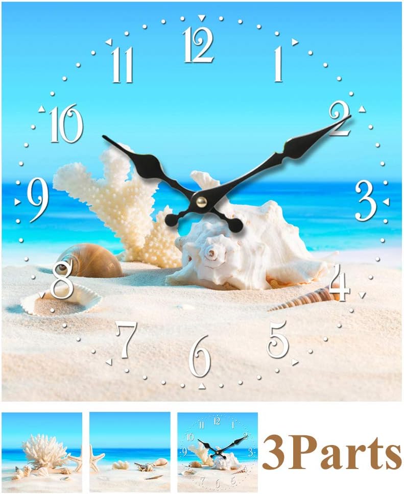 YIDIE Glass Wall Clock,3 Pieces Square Home Customized Decorative Tempered Silent Non Ticking Battery Operated Wall Clock Easy to Read for Home Living Room Bedroom Office School