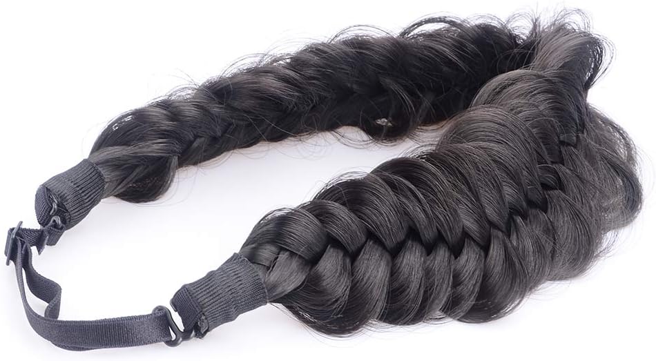 BOBIYA - 2-Strand Wide Braided Synthetic Hair Headband, Classic Natural Thick Braid for Women & Girls (Natural Black) - Image 5
