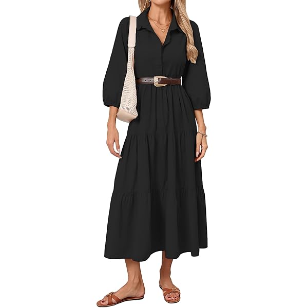 Women's Black Long Shirt Dress Casual Short Sleeves Cotton Maxi Long Dress  Plus Size Solid Button Down Loose Dress Shirt at Amazon Women's Clothing  store