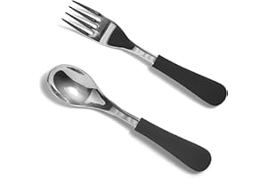 Avanchy Baby Spoons, Forks Stainless Steel and Silicone Set, Self Feeding Food Utensils, 4 Months Baby Led Weaning