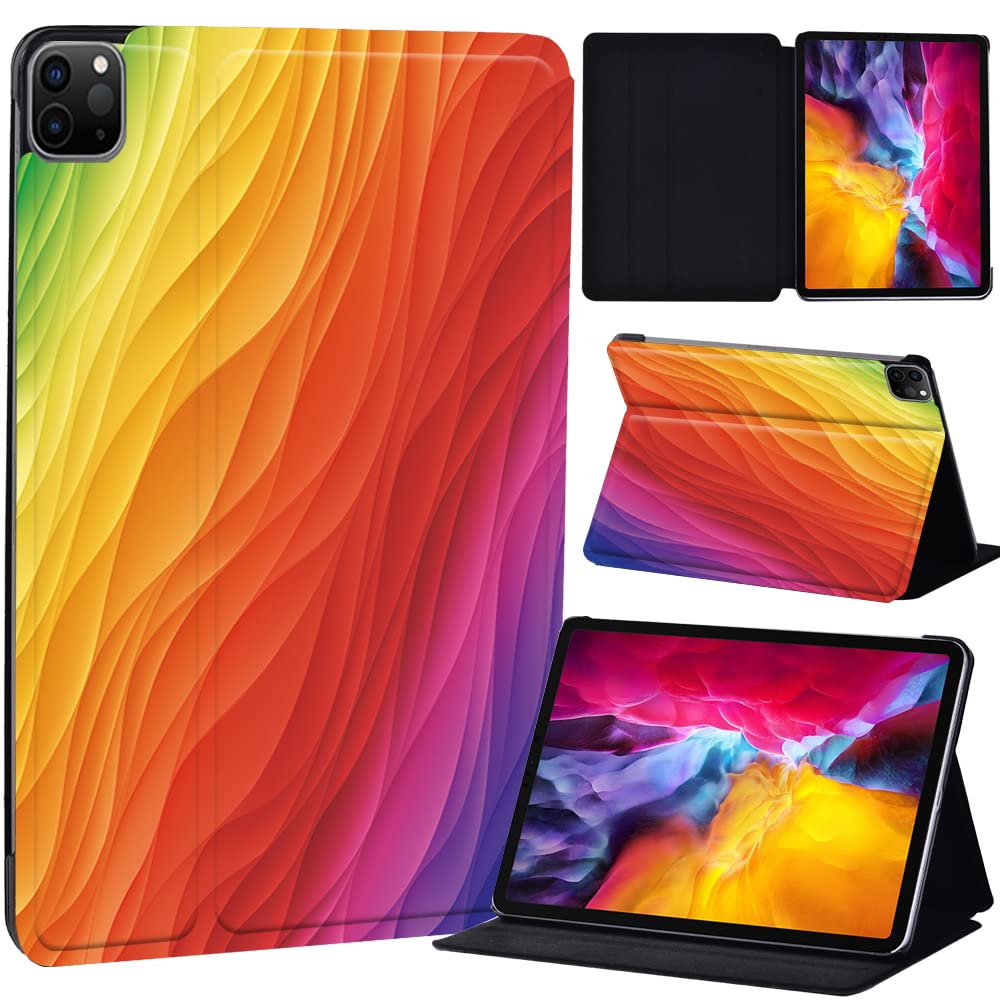 PU Leather + hard shell Ultra slim lightweight Folio Flip Tablet Stand Smart Cover Case Fit iPad Air 4 10.9" (2020) / iPad Pro 11" (2018 2020 2021) (rainbow river)