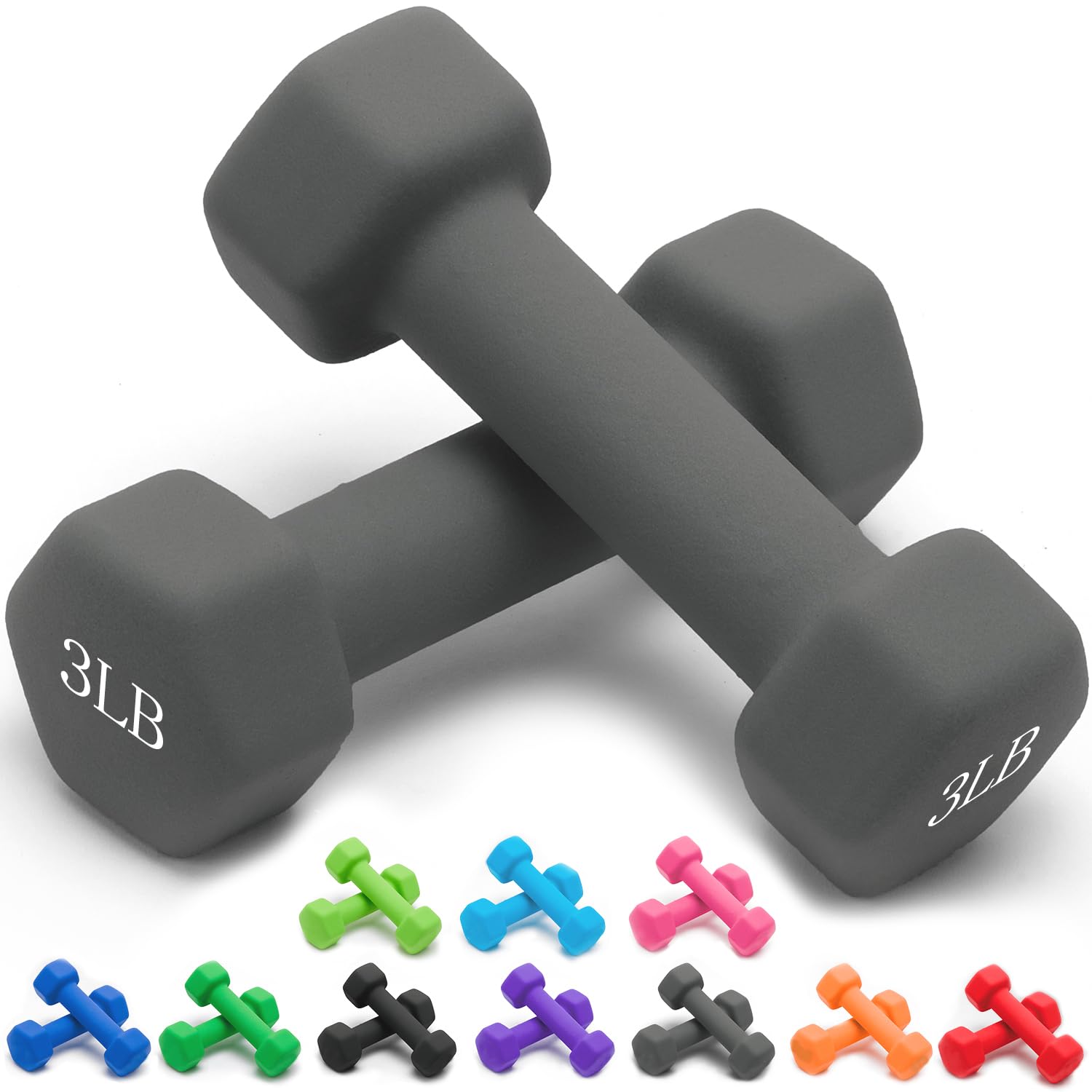 Portzon Weights Dumbbells 10 Colors Options Compatible with Set of 2 Neoprene Dumbbells Set,1-15 LB, Anti-Slip, Anti-roll, Hex Shape