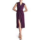 DKNY Womens Sleeveless Surplice Neck Front Slit Faux Wrap Midi Dress