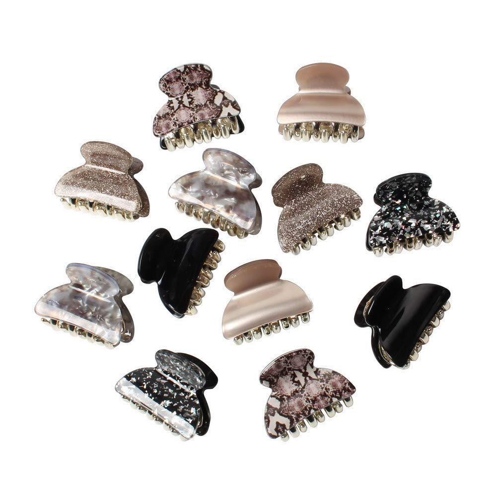 1.57 inch Floral Printed Small Acrylic Hair Claw Clips for Girls and Women, Plastic No-Slip Grip Jaw Hair Clip Hair Jaw Clamp, Pack of 12 (Color E) : Beauty