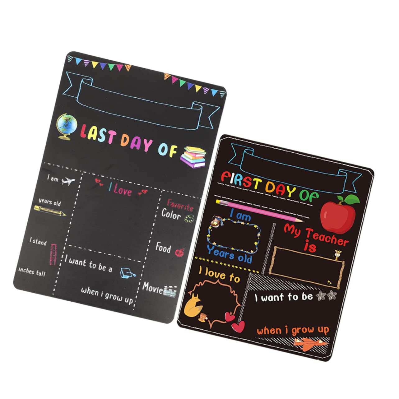 Gogogmee 2pcs Double-sided First Day Chalkboard Sign Small School Sign for Kindergarten Preschool for Boy Girl Back to School Decoration Present