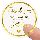 Anwyll Baby Shower Thank You Stickers 120Pcs 2In Baby Shower Favor Stickers for Girl Boy Gold Thank You Label Gift Sticker Thank You for Showering Our Babies with Love Sticker for Party Envelope Card