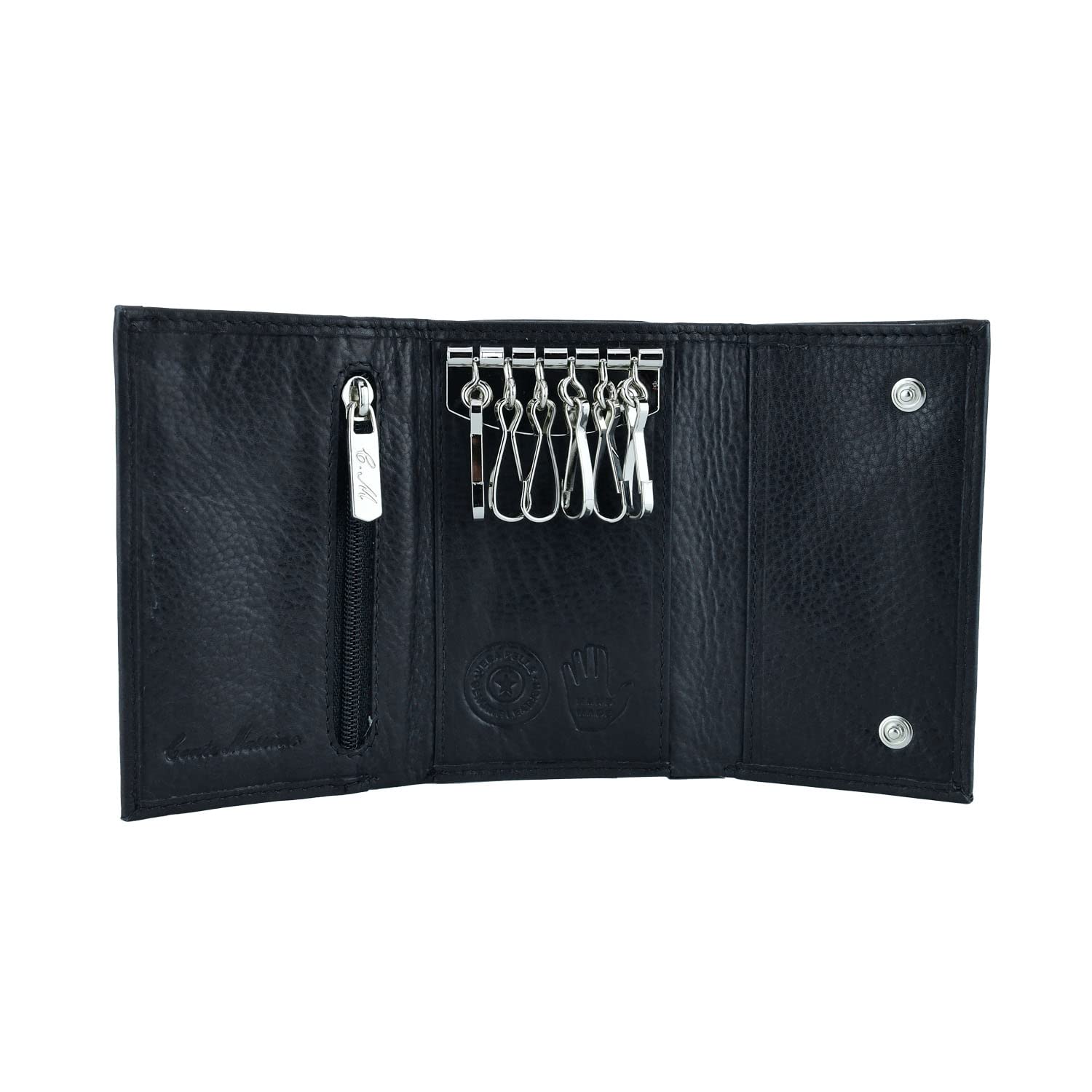 CM Conte Massimo Genuine Leather Key Case Unisex - Car Key Holder with Zip Coin Pocket & Card Slots, Black