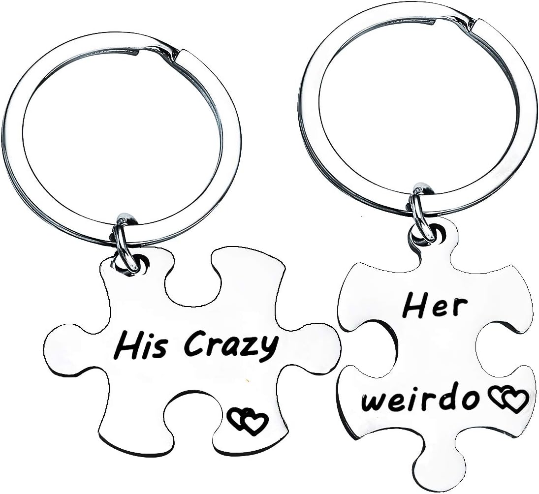 BESPMOSP His Crazy Her Weirdo Couples Key Chain Keyring Set Boyfriend Girlfriend Jewelry Anniversary Gift Valentine's Day Stainless Steel