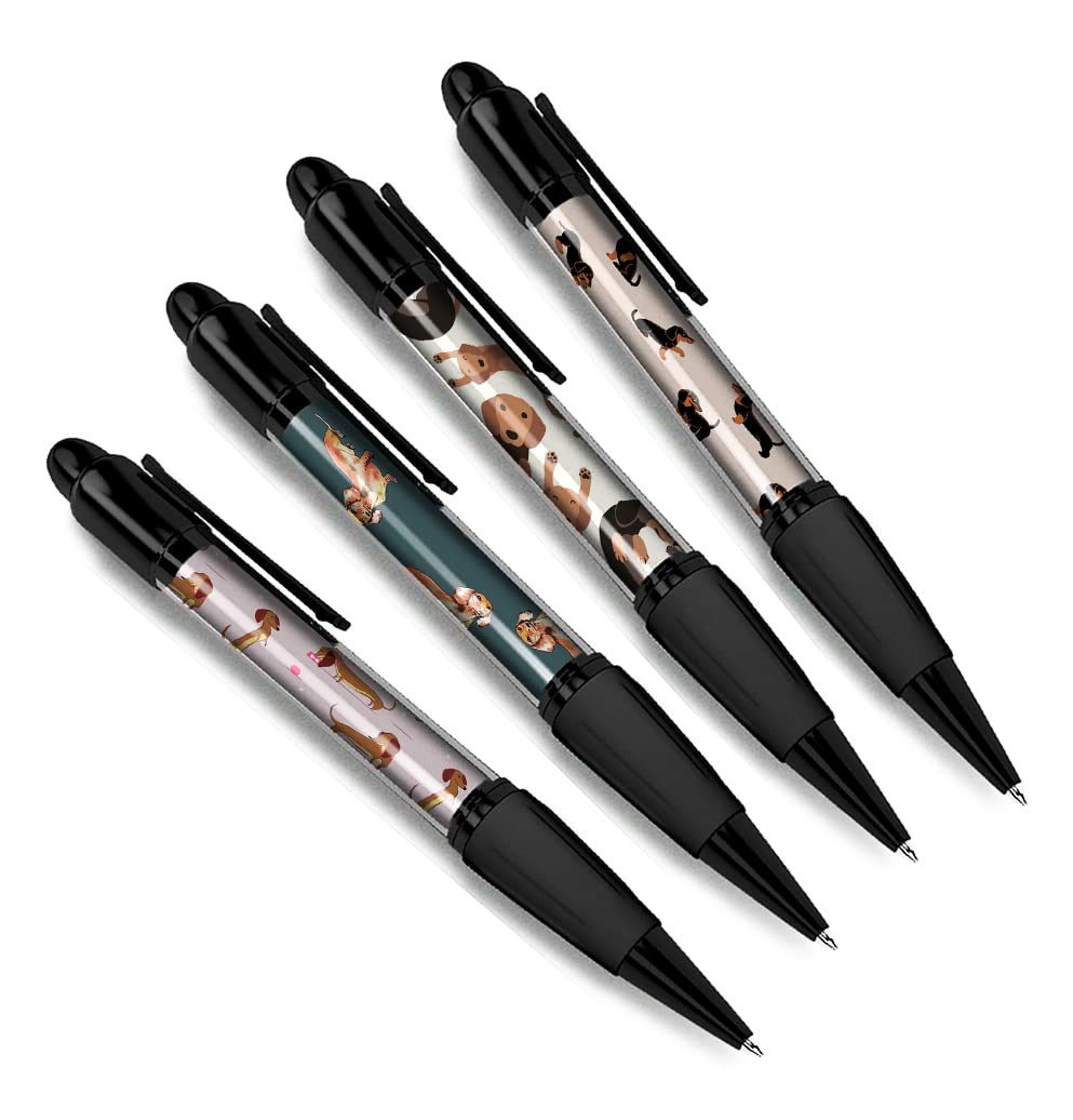 DV DESIGN Set of 4 Dachshund Black Ballpoint Pens - Sausage Dog Puppy Animals Pets Dogs Pattern Friends Boys Girls Men Women Theme Pen #79363