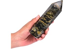 JIC Gem Large Crystal Tower Wand Blues and Golden Browns Pietersite Quartz Crystal Obelisk Tower Point for Meditation Decor and Crystal Grid 0.6-1.1 LBS'