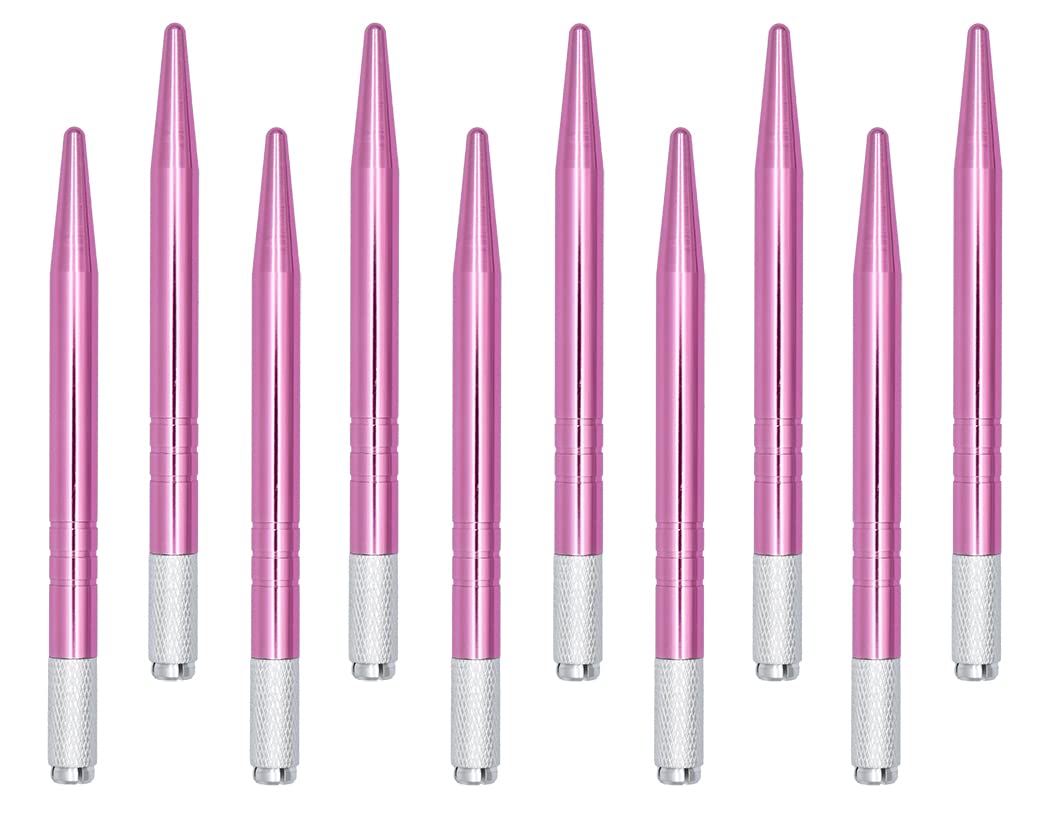 XIAOYU 10 Pieces Microblading Pens Manual Eyebrow Tattoo Pens Light Microblading Handles for Makeup Eyebrow Tattoo Supplies(Pink)