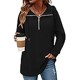 onlypuff Women Hoodie Pullover Trendy Quarter Zipper Lapel Sweatshirts Drawstring Cute Hooded Tunic Tops with Side Pockets