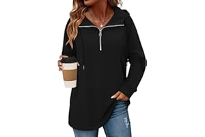 onlypuff Women Hoodie Pullover Trendy Quarter Zipper Lapel Sweatshirts Drawstring Cute Hooded Tunic Tops with Side Pockets