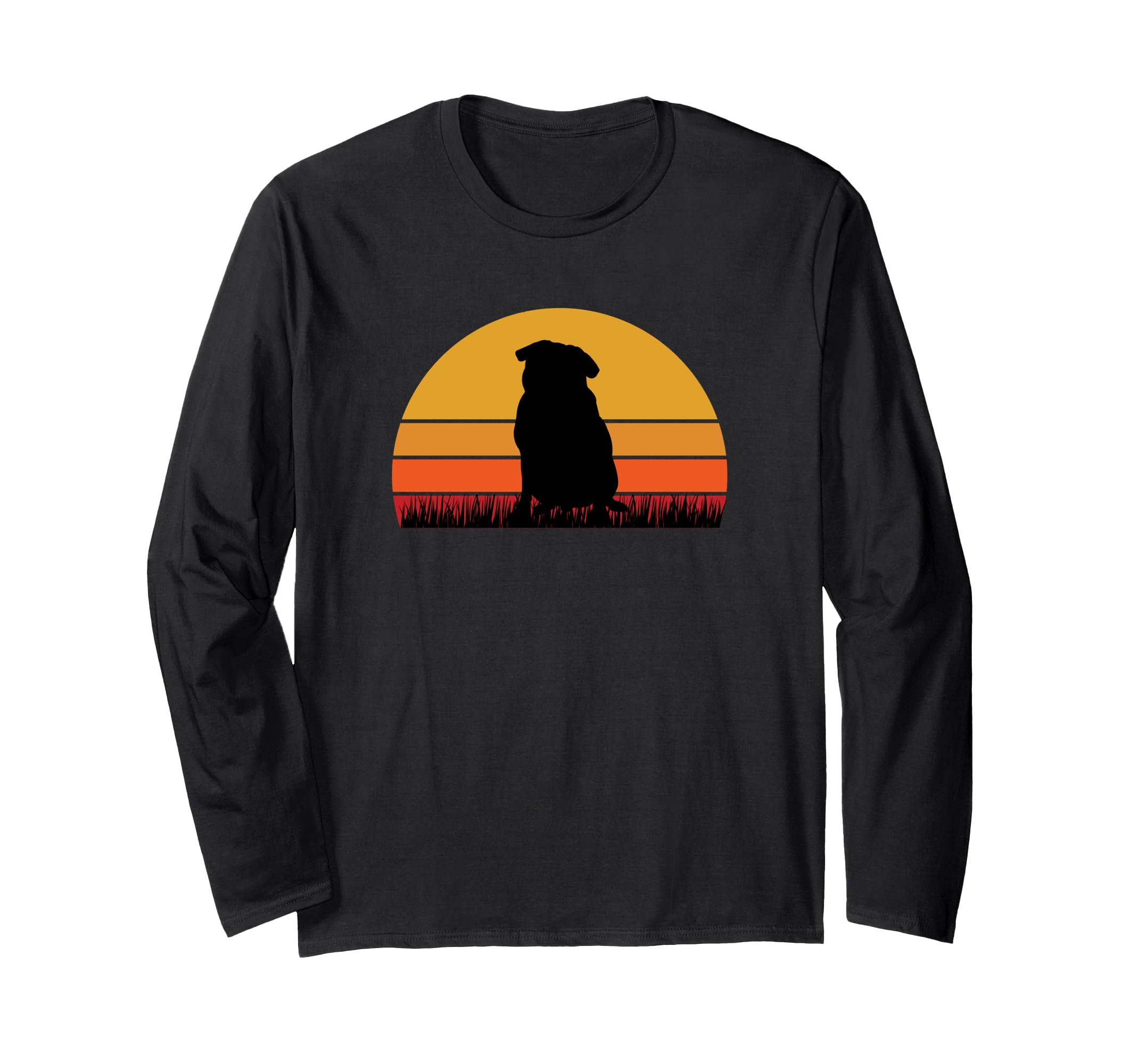 Pug Dog Doggie Pup Puppy Sunset Orange Black Retro Cute Long Sleeve T-Shirt