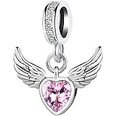 KunBead Guardian Angel Wings Heart Birthstone Dangle Birthday Charms Compatible with Pandora Charm Bracelet for Women