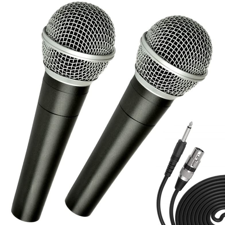 Professional Dynamic Karaoke Vocal Microphone with Cable. Metal Body (Dark Grey) PAIR