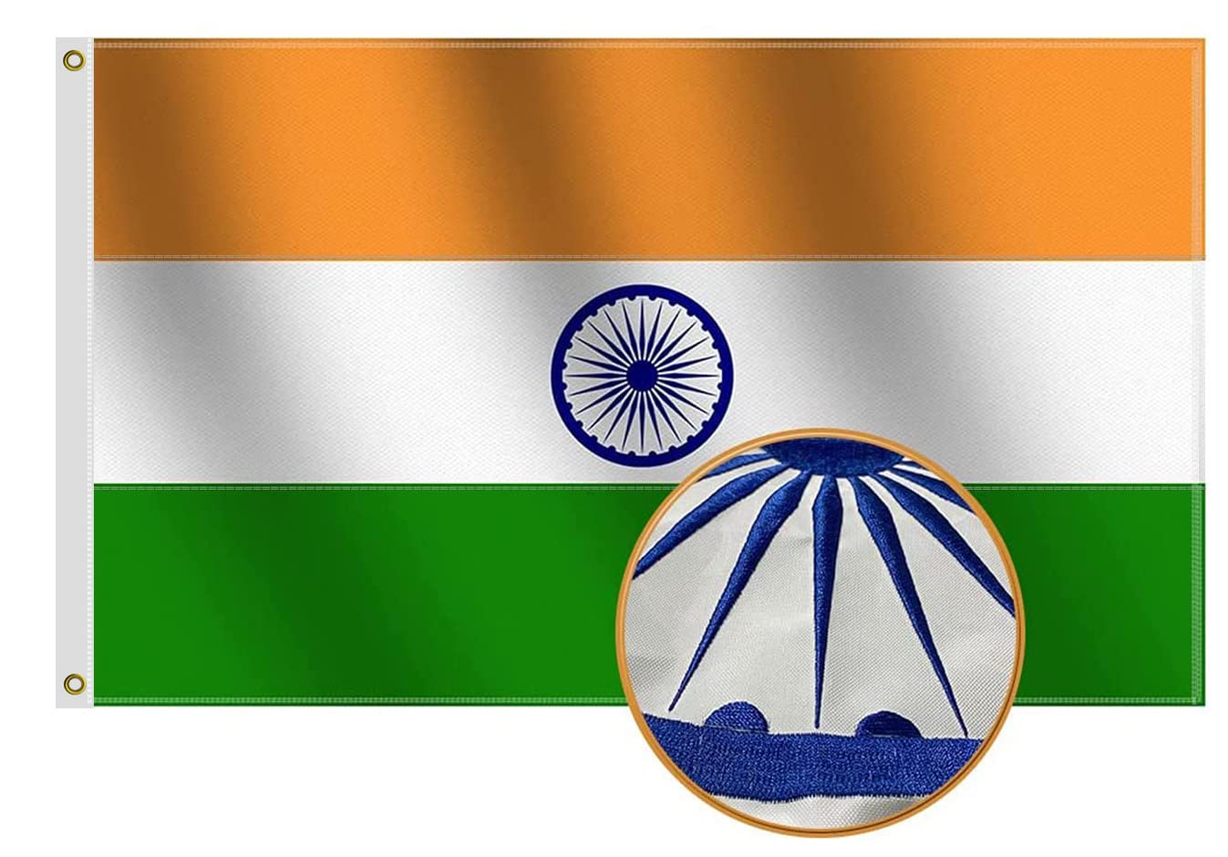 Heavy Duty India Flag 3x5 Ft, Longest Lasting Oxford Nylon 210D | Embroidered Ashoka Chakra| Four Rows Stitching Fly Ends|Orange white green Indian National Flags Decoration Gift Yard House Banner
