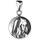 Small Mother of God Pendant Sterling Silver 925 Saint Mary Religious Necklace Round Charm Jewelry