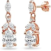 Rose Gold Flashed Sterling Silver Oval Dangle Earrings Made with AAA Cubic Zirconia