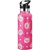 Xinvast Pig Water Bottle Kids Travel Mugs with Straw Insulated Stainless Steel Travel Mugs Tumbler for Sport Gym Outdoor 20oz
