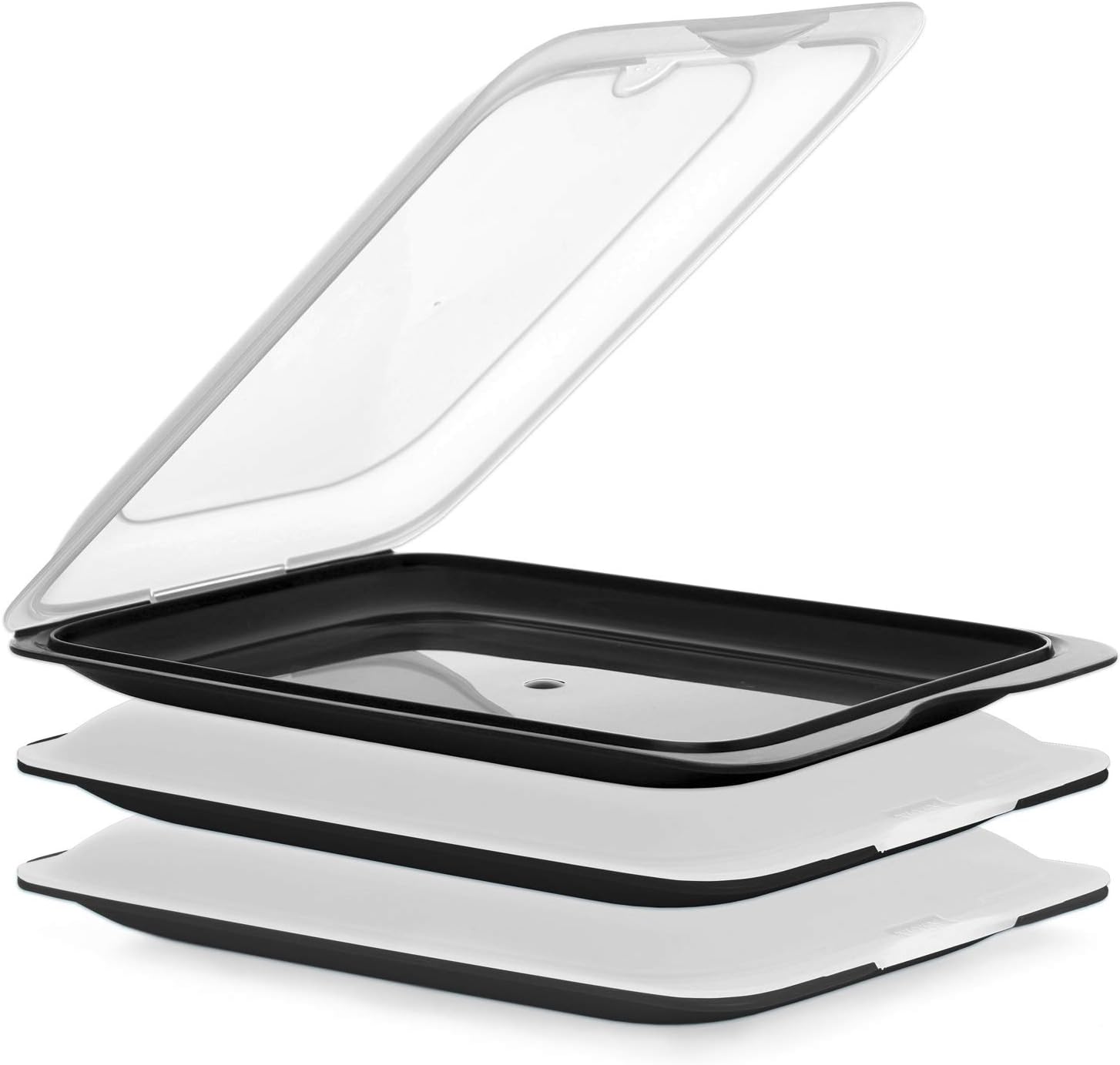 PracticFood Tatay Fresh System - Hochwertige Aufschnitt-Boxen, Frischhaltedose für Aufschnitt. Optimale Aufbewahrung im Kühlschrank, 3 Stück, Maße 17 x 3.2 x 25.2 cm (3X Schwarz)