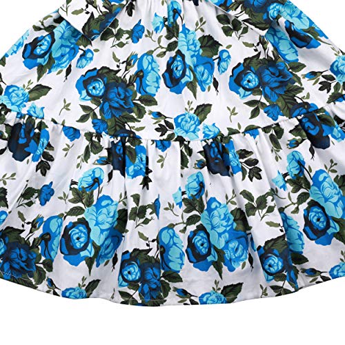 image for Flofallzique Vintage Floral Blue Girls Dress Baby Backless Easter Sund