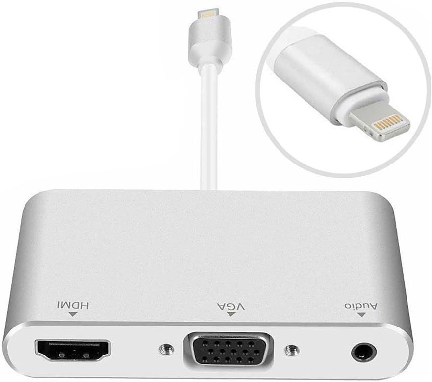 Lightning iPad iPhone to HDMI VGA Audio Adapter-Hidoremi Converter Cable-Plug and Play 3-in-1 iPhonex 8 7/7Plus/iPad/iPod to Projector Display TV