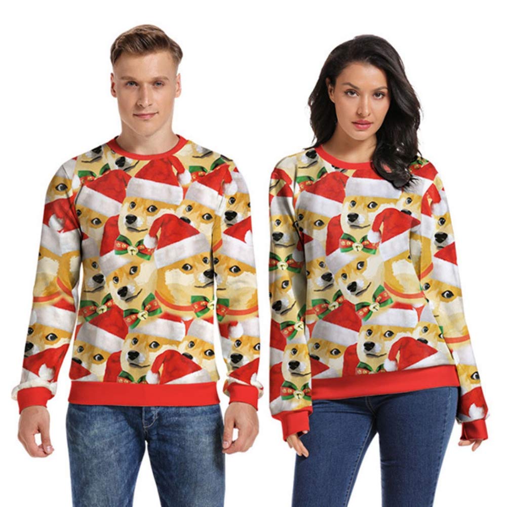 Unisex Christmas Loose Sweatshirt Cute 3D Puppy Crew-neck Shirts Tops