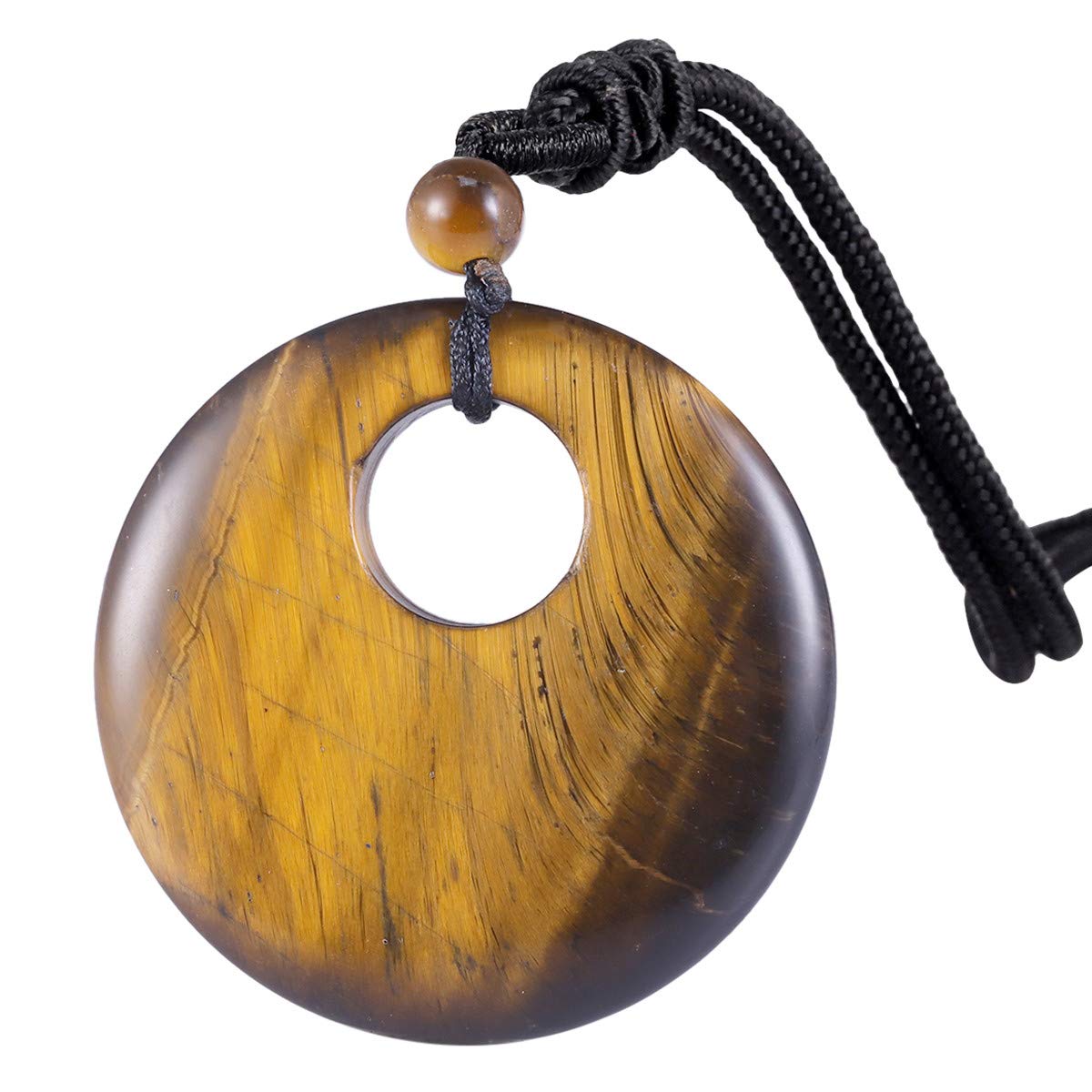Nupuyai Tiger's Eye Lucky Coin Pendant Necklace for Women Men, Healing Crystal Stone Donut Pendant with Adjustable Cord 70cm