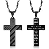 Fnirgexa Valentines Day Gifts for Him Cross Necklace for Men Bible Verse Stainless Steel American Flag Pendant Chain Football Necklace Birthday Gifts for Husband Dad Son Black Soccer Cross Neaclaces