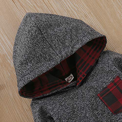 Kids Toddler Infant Baby Boys Girls Fall Outfit Plaid Pocket Hoodie Sweatshirt Jackets Shirt+Pants Winter Clothes Set