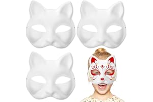 SAFIGLE 3pcs Cat Face Mask: Diy Hand Painted Blank Mask for Kids' Creative Activities, Halloween Masquerade, Cosplay - Unpainted Wolf Animal Half Facemasks DIY Paint Masquerade Costume Prop(White)