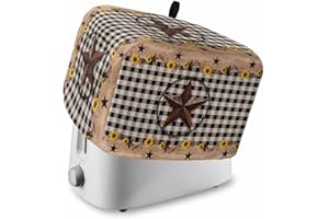 Gavrelixora Texas Star Toaster Cover 2 Slice, Farmhouse Country Sunflower Kitchen Appliance Covers with Pocket & Loop, Black Plaid Vintage Polyester Bread Machine Covers Dust & Fingerprint Protection