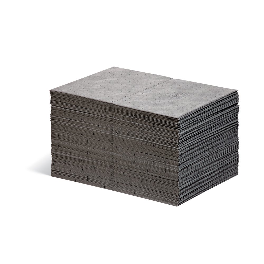 New Pig PIG Absorbent Mat Pads – Universal – Absorbs Oils, Coolants, Solvents & Water, Pack of 200, 83.6 L Capacity, Keeps Floors Clean & Safe in Industrial Workspaces