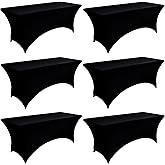 ZarzaaSik 6-Pack 6ft Black Spandex Table Covers for Rectangle Standard Folding Tables - Wrinkle Resistant Stretch Tablecloths - Ultimate Fitted Table Protector for Parties, Trade Shows, Wedding