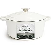 Larder & Vine Enameled Cast Iron 5.7qt Dutch Oven Pot with Lid | Bread Baking | Compatible on All Cooktops & Oven Safe to 500° F | Great for Sourdough Bread | White