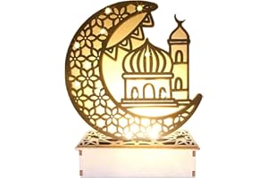 23GUANYI Ramadan Decorations, Ramadan Lights, Eid Decorations, 3D Wooden Eid Mubarak Decorations Lights Home Party Bedroom for Muslims, Eid al-Fitr al-Adha Islamic Table Decor (Moon Flag)