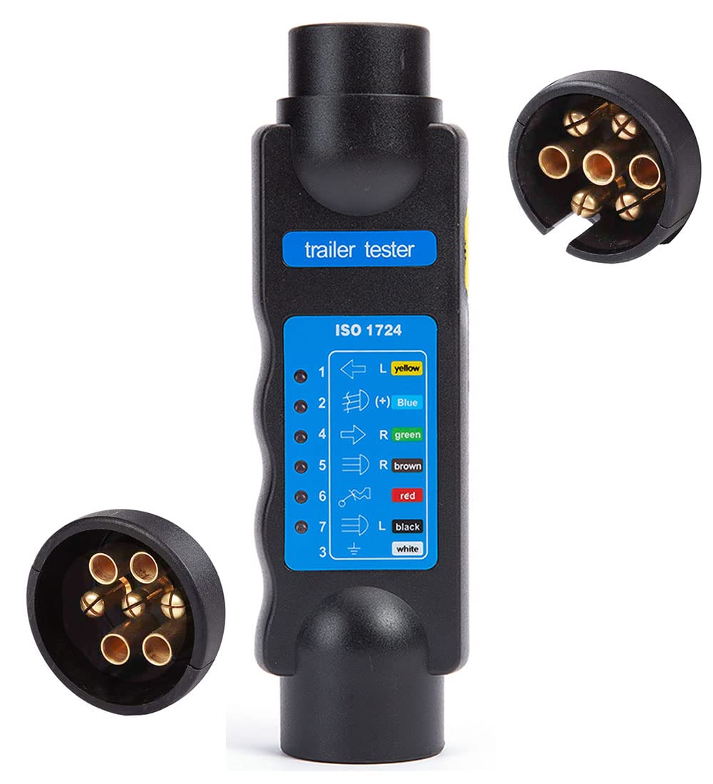 SPARKMOTO Trailer Pin, 12V 7 Pin Trailer Plug Socket Wiring Circuit Tester, Caravan Light Diagnostic with LED Display