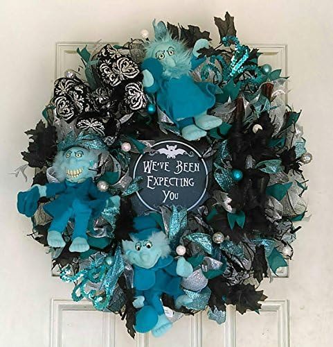 Haunted Mansion Ride Hitchhiking Ghosts Halloween Deco Mesh Wreath, We've Been Expecting Disney Door