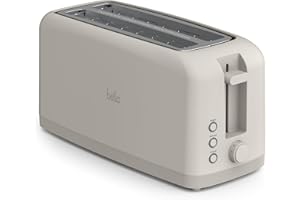 BELLA Fits-Anywhere 4-Slice Slim Toaster with 2 Long Extra-Wide Slots, Bagel & Defrost Settings, 6 Browning Levels, Auto Shut