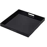 MUKEEN Glossy Black Acrylic Serving Tray with Handles 12x12 Inch -Spill Proof- Decorative Trays Countertop Organizer for Ottoman,Nightstand, Sidetable, Butler (12X12 Inch, Black)