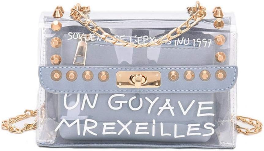 PVC Clear Crossbody Bag 2in1 Style Womens Crossbody Bags, Transparent Tote Bag with Chain Messenger Clear Bag Set with Rivet