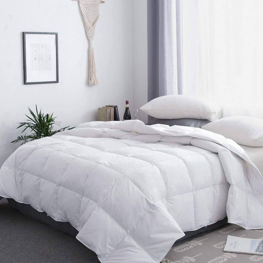 White Goose Down Comforter All Season Queen Size - Light Weight Duvets Insert 100% Cotton Shell - 86"x 86" Classic Box-Stitched 600 Fill Power